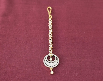 White CZ Maang Tikka / Elegant Bridal Tikka / One gram gold Dual tone plated Maang Tikka / Indian Jewelry / Traditional Tikka / Nethi Chutti