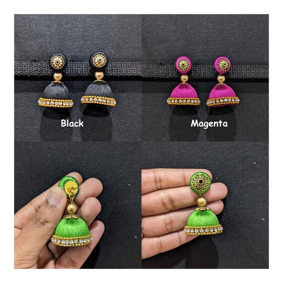 Silk thread double jhumka sale