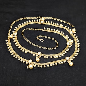 Kundan Hip Chain /  Pearl bead dangle Waist Belt / Indian Jewelry / Gold plated Hip Belt / Traditional Indian Hip chain belt / Delicate Belt