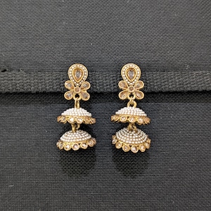 Mehandi Gold plated Dual layer Jhumka Earrings / Pearl polki Jhumki / Indian Earrings / Jhumki / Designer Jhumka / Casual Wear Jhumkha