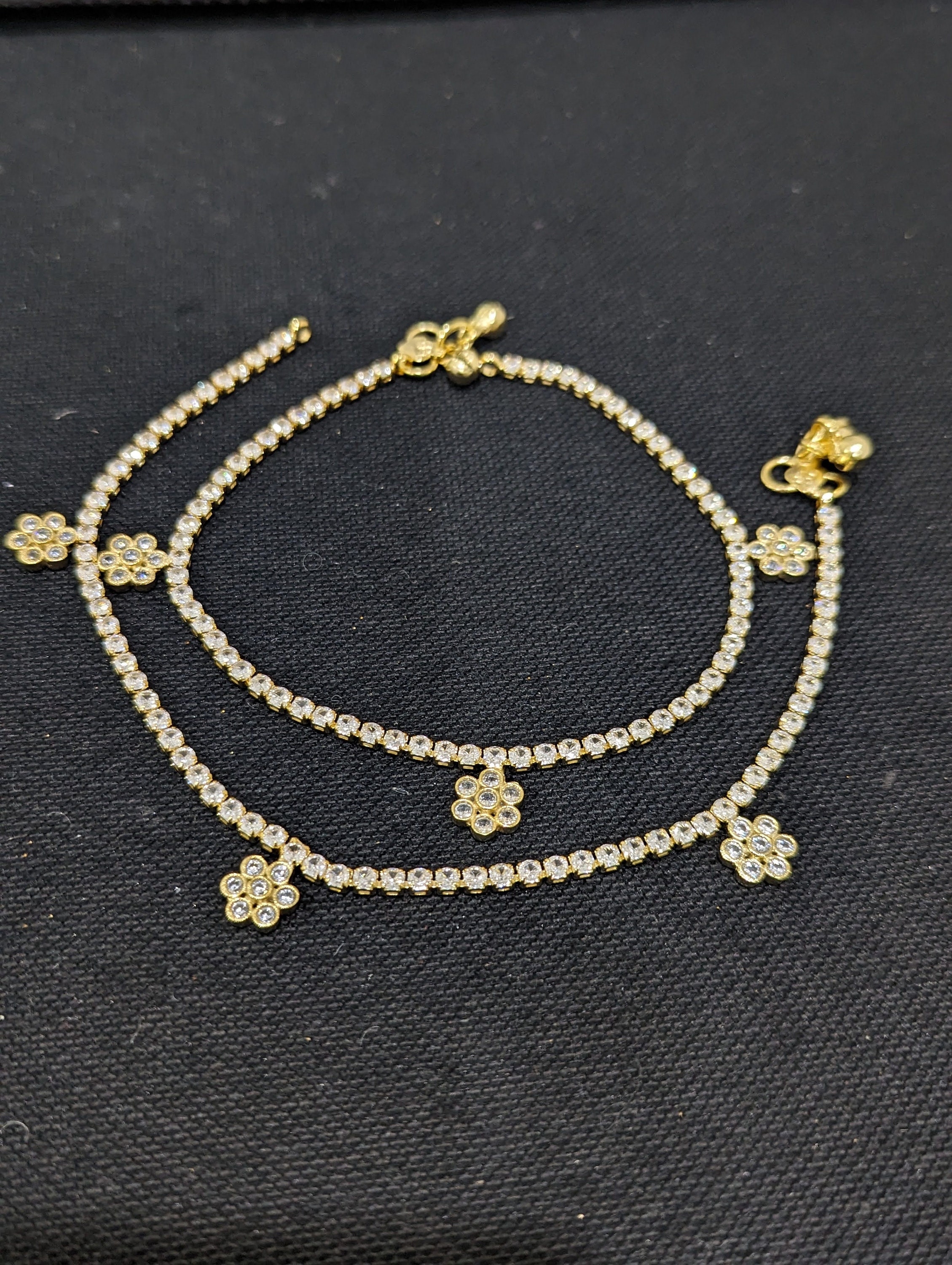 White Stone Anklets CZ Anklets Pair Anklets Indian Anklets