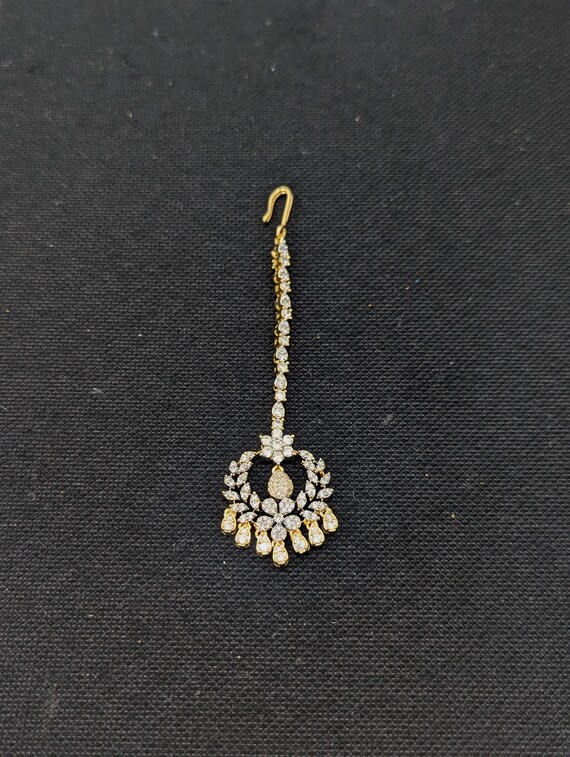 White CZ stone Maang Tikka Bridal Tikka One gram gold plated CZ stone Maang Tikka Indian Jewelry Traditional Tikka Nethi Chutti