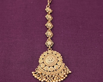 Chandbali Tikka - Maang Tikka / Indian Tikka / Tikka Jewelry / Antique Gold plated Traditional Tika / Nethi Chutti / Papidi Billa