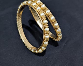 Pearl bead surrounded pair bangles / Gold plated Bangles / Indian Bangles / Women Bangles / Traditional Bangles / Bold Bangle bracelet
