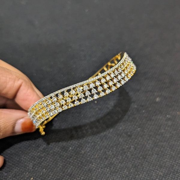 Swirl Bracelet - One gram gold plated White CZ stone Bracelet / Bridal Wear / Indian Bracelets / Kada Bracelet / Wedding Bangle Bracelet