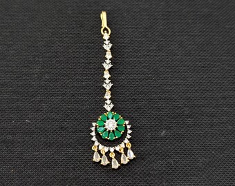 CZ Maang Tikka / Elegant Bridal Tikka / One gram gold plated Maang Tikka / Indian Jewelry / Traditional Nethi Chutti / Chandbali Tikka