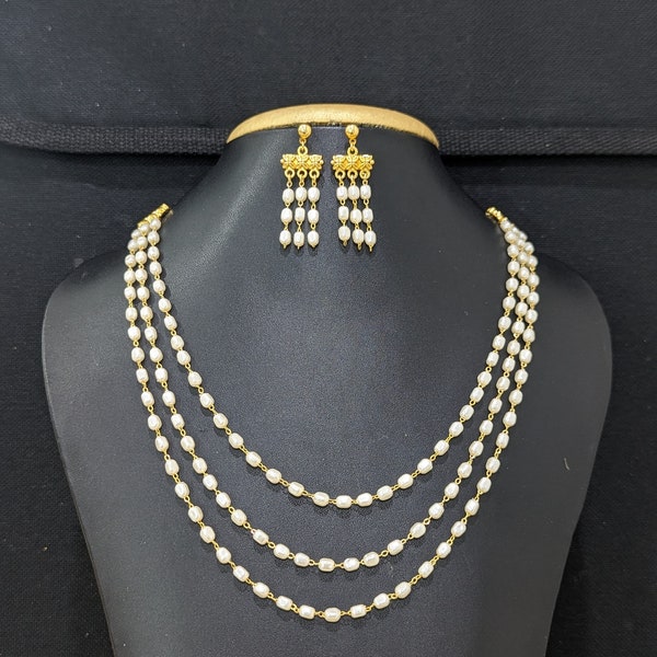 Faux Pearl Choker set / Gold plated Triple layer Choker Set / Indian Jewelry sets / Elegant Choker / Casual Wear Pearl Set / Women Gifts