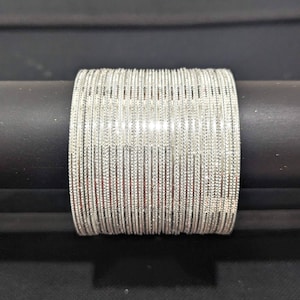 Glittery Silver Bangles / Indian Wedding Bangles / Indian Jewelry / Thin Metal Bangles / Bangles for Women / 24 Bangle Set / Return Gifts