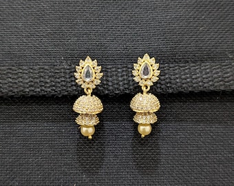 Teardrop Small Jhumka / Double layer Jhumki / CZ Jhumka / One gram gold plated Jhumka Earrings / Indian Earrings / Jumki / Dangle Earrings