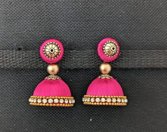 Pink silk thread earrings sale