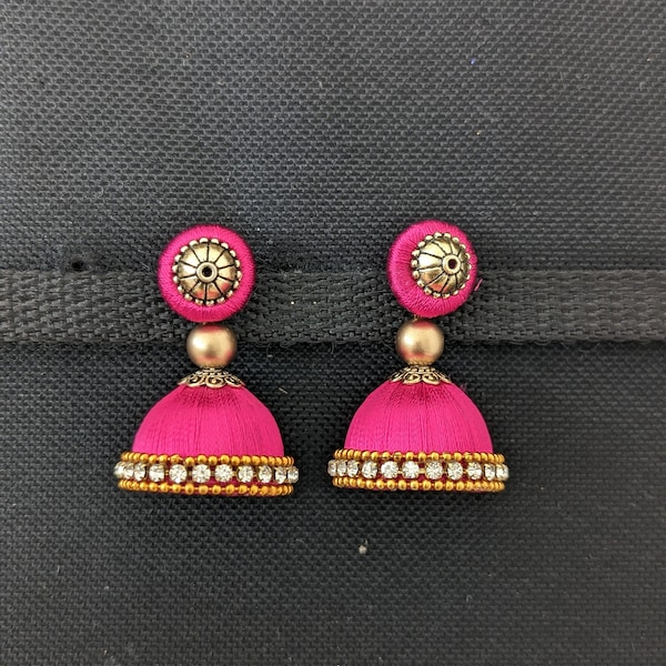 Silk Thread Jhumka earrings / Medium Jhumki / Indian Earrings / Colorful Earrings / Handmade Earrings / Jumki / Return gifts / Party Favors