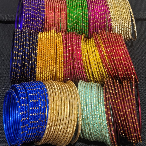 1 dozen Metal Bangles / Gold glitter dot Indian Bridal Bangles / 2x4 2x6 2x8 Colorful Thin Metal Bangles / Wedding Return Gifts