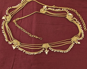 Indian Bridal Hip Chain / Grand  Waist Belt / Belly chain / Indian Polki stone Hip Belt / Traditional Indian Hip belt / Wedding Hip Belt