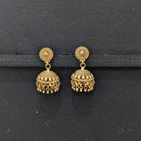D4 - Gold plated Jhumka Earrings / Gold bead dangle Jhumki / Antique Indian Earrings / Jhumki / Medium Jhumka / Casual Wear Indian Jumki