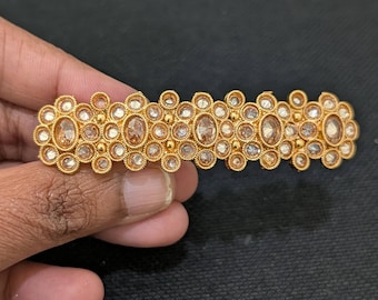 5 round Flower design Polki stone Small size Hair clips - Hair Accessory / Gold plated Jewelry / Indian Center Clips / Clips for pony tail