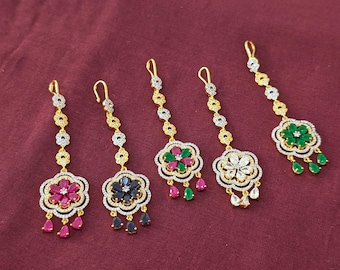 Dual flower CZ Maang Tikka / Elegant Bridal Tikka / One gram gold plated Maang Tikka / Indian Jewelry / Traditional Tikka / Nethi Chutti