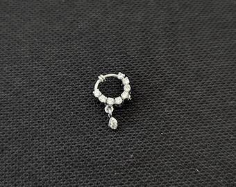 Left side Small Nose Ring / White Gold Plated Clip on Nose rings / No pierce Nose Pin / CZ stone Clip on Nose pins / White Nath /Bridal Wear