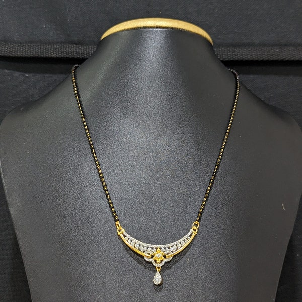 4 Unique design / Mangalsutra / Single Strand Black bead Chain / One gram gold plated Pendant / Indian Traditional Jewelry /CZ Pendant Chain