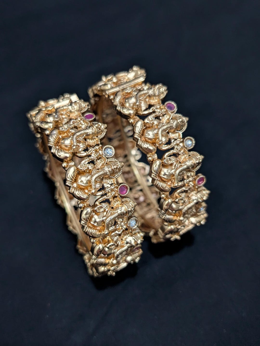 Kps Bangles Ganesh Ji Bangles / Temple Jewelry / Shiny Antique Gold Bangles ...