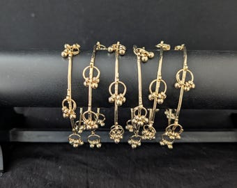 Kashmiri Ghunghru corner bangles / Thin Metal Bangles / Indian Wedding Jewelry Bangle Bracelet / Set of 6 bangles / Light gold plated