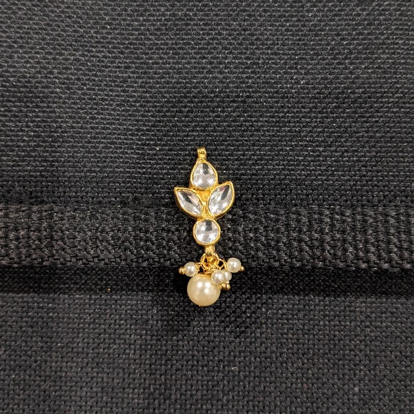 Kundan Clip on Nose ring / Nath / No pierce Nose Pin / 4 stone Flower design Clip on Nose pins/ Naths / Indian Nath / Casual Wear Nose Pin