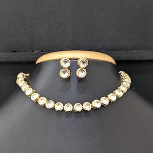 Round Kundan Necklace and Earrings Set / Gold plated Indian Traditional Jewelry sets / Ethnic Jewelry / Party wear Sets / Choker Set