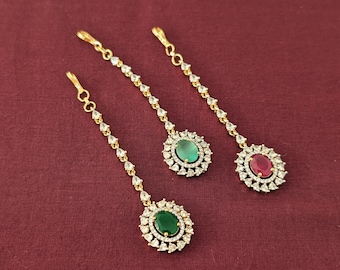 Oval Flower CZ Tikka - Maang Tikka / Indian Tikka / Dual tone One gram Gold plated Traditional Tika / Nethi Chutti / Papidi Billa