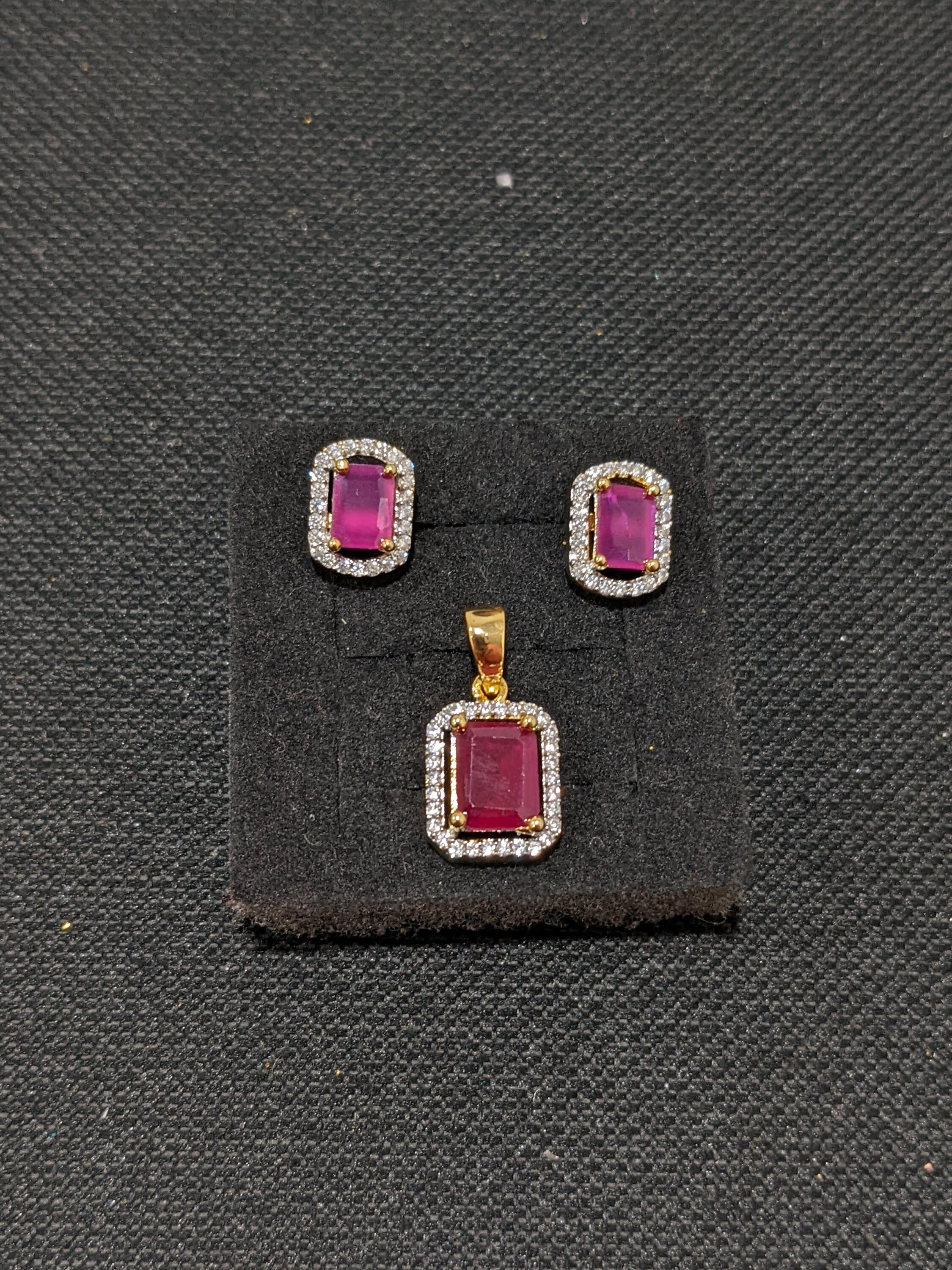 Rectangle Design Small CZ Pendant Sets 