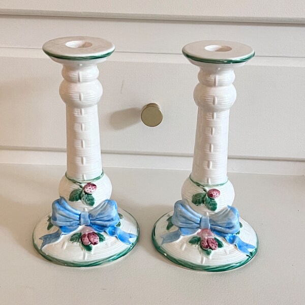 Vintage Haldon Group Ribbons and Bows Candlestick Holder Pair