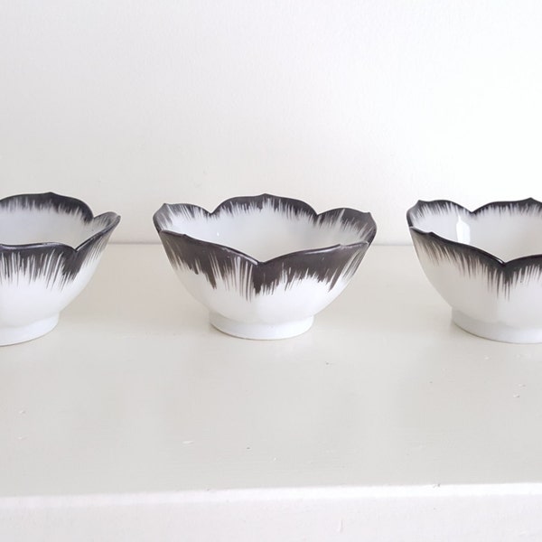 Three Black & White Mini Lotus Bowls