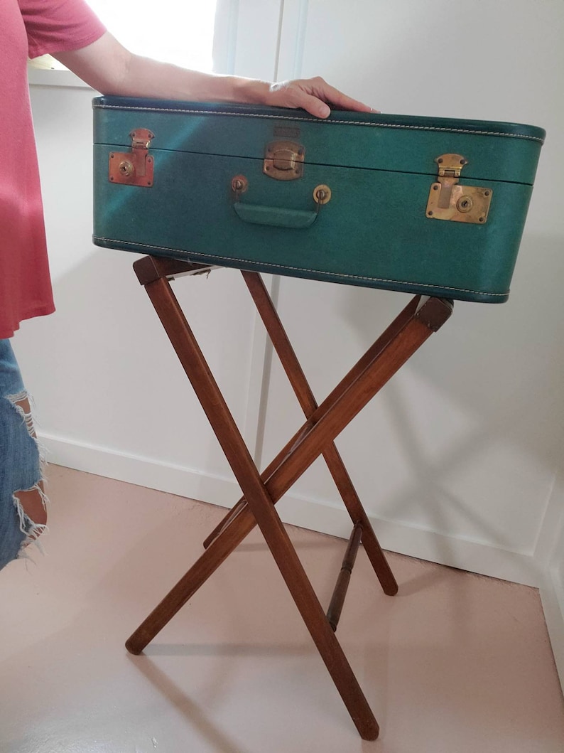 Vintage Extra Tall Suitcase Stand with Floral Straps Etsy