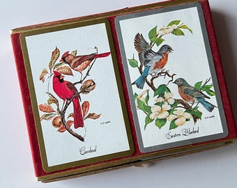 Vintage Congress U.S. Playing Card Co Bridge Cards Velvet Boxed Cardinal and Eastern Bluebird Cards