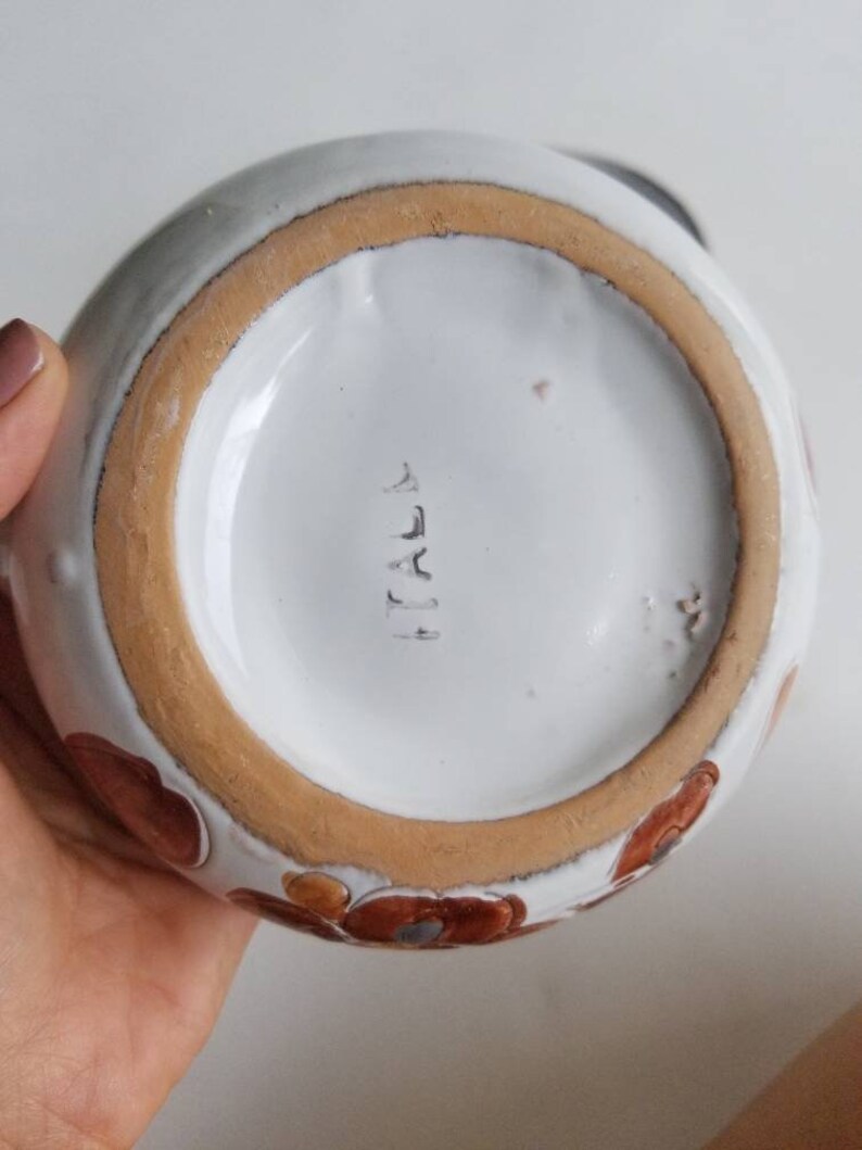Its Soup Vintage Pair of Italian Glazed Clay Hand Painted Handled Bowls