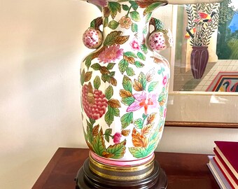 Vintage Asian Vase Pomegranate Handle Lamp