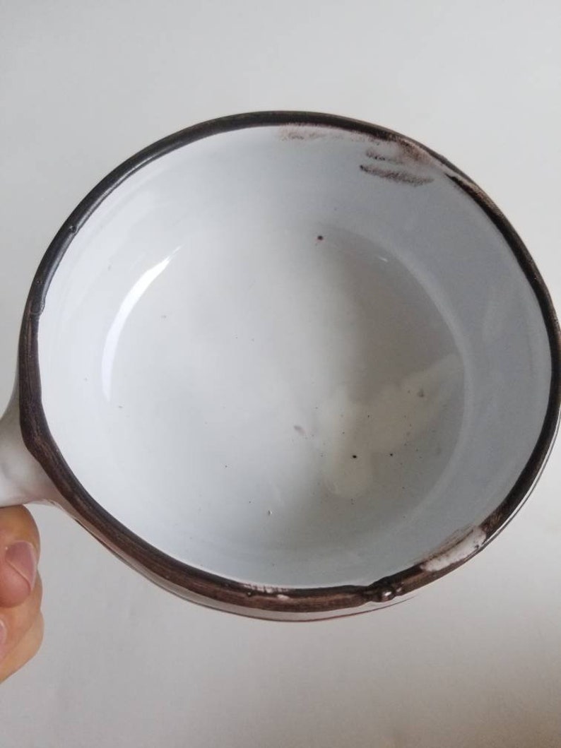 Its Soup Vintage Pair of Italian Glazed Clay Hand Painted Handled Bowls