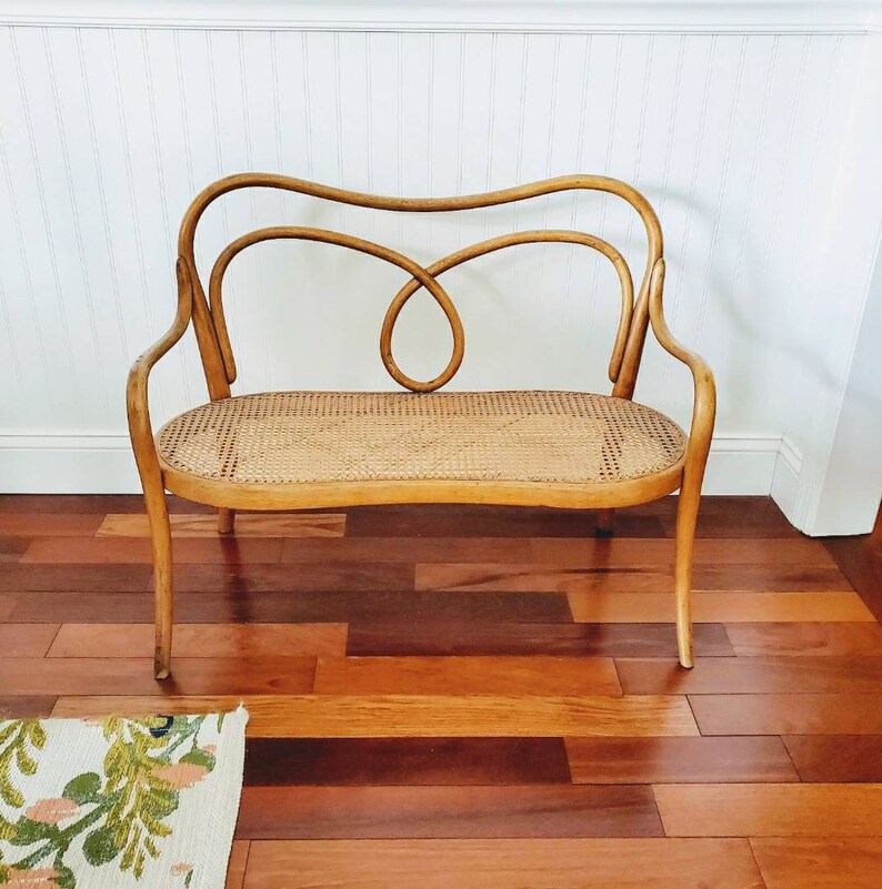 Vintage Bentwood and Cane Child Size Bench Etsy