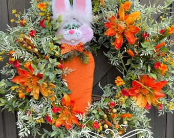 Easter Wreath, Easter Door Hanger, Easter Decor, Easter Decoration, Bunny Wreath, Bunny Door Wreath, Bunny Door Hanger, Easter Carrot Wreath