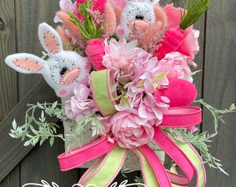 Easter Wreath, Easter Bunny Wreath, Spring Wreath, Easter Bunny Basket Wreath, Spring Basket Door Hanger, Bunny Door Hanger, Spring Floral