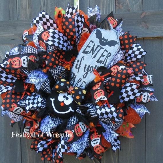 Halloween Wreath Halloween Wreath For Front Door Halloween Etsy