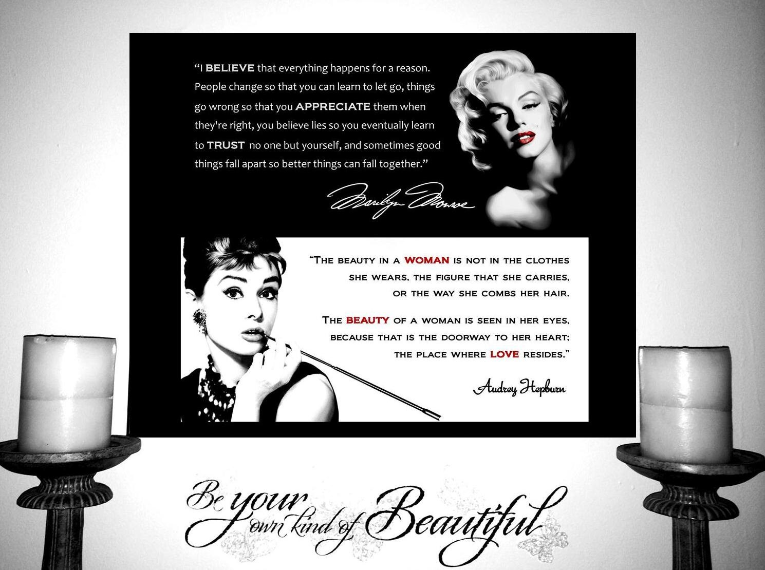 Marilyn Monroe Audrey Hepburn Print Black White Quote Poster Etsy