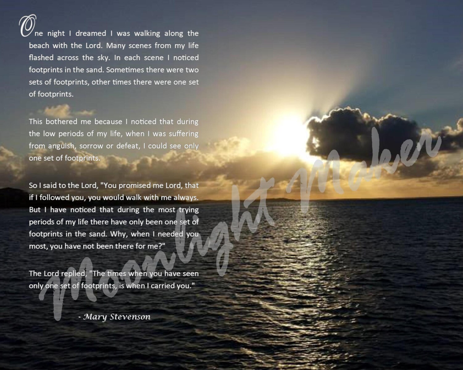 Beautiful Inspirational Religious Footprints in the Sand Poem by Mary