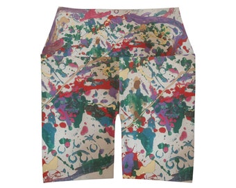 Jackson Pollack inspirierte Kunst von MT Smith Yoga Shorts (AOP) mit hoher Taille