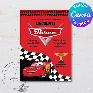 Lightning McQueen Cars Birthday Invitation Template on Canva