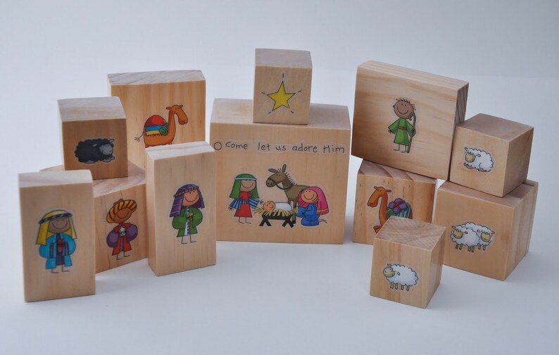 Nativity Block Set for Children Wooden Nativity Etsy