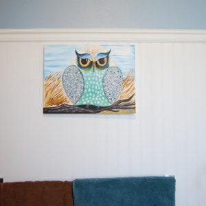 Owl Art, Owl Painting, Owl Art Print, Owl Canvas, Owl Canvas Wall Art, Owl Art Canvas, Grumpy Owl Original Canvas Painting