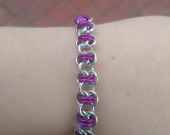 Designer Purple Bracelet, Ready to Ship, Chainmail Bracelet, Aluminum Jewelry, Barrel Weave, Elegant Lightweight Chain Bracelet