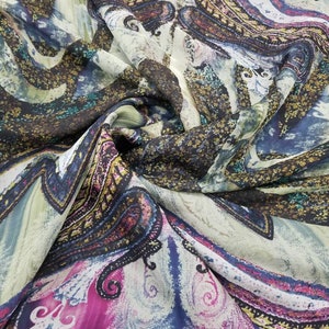 Italian designer 100% pure silk chiffon fabric. Floral print. Price for One Yard 54&quot; Wide usable for apparel & interior designs decorating