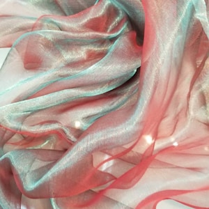 Metallic fuchsia/Green color   Silk Organza 45&quot; wide. Usable for Apparel and interior designing.