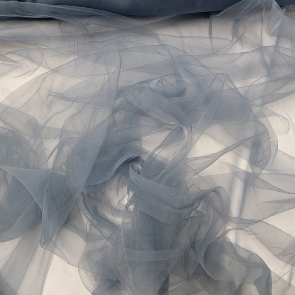 Super fine soft Blue gray     color Tulle/Mesh 60" wide sold by the yard usable for Apparel and interior designing.