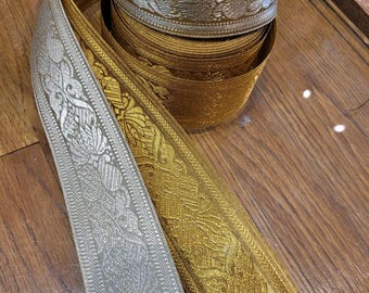 Gold mettallic trim ribbon  2  inch wide   usable for edges, finishing, decorations and much more sold by the yard